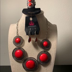 Cute trendy red necklace with silver plate